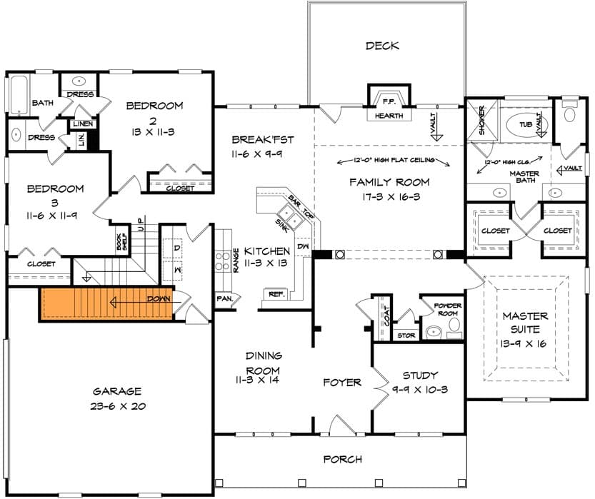 Plan 36018DK: Craftsman Home Plan with Bonus Above - 2216 Sq Ft - Floor Plan - Basement Option - Craftsman, Northwest, Ranch