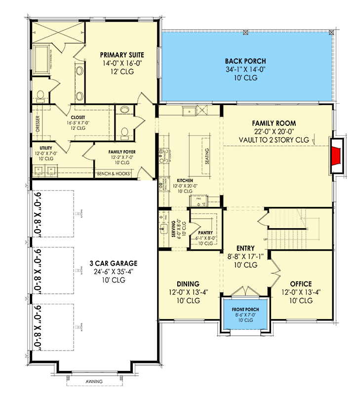 Plan 818126JSS: French Country House Plan with Split Bed Layout and a Flex Room - 3228 Sq Ft - Floor Plan - Main Level - Transitional