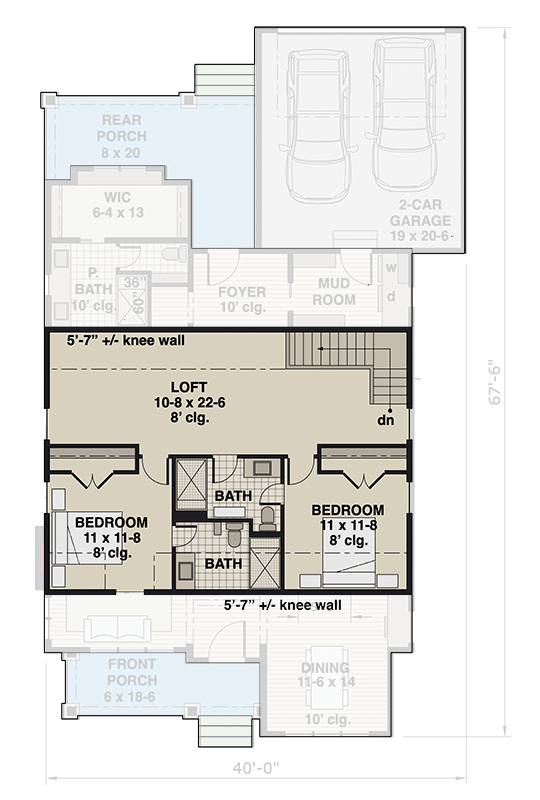 Plan 14793RK: 3-Bed New American House Plan with 2-Car Rear-Facing Garage - 2454 Sq Ft - Floor Plan - 2nd Floor - Cottage, Country, Craftsman, New American
