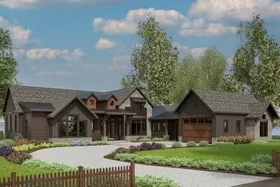 Mountain Craftsman House Plan with 3-Car Courtyard-Entry Garage - 3245 Sq Ft