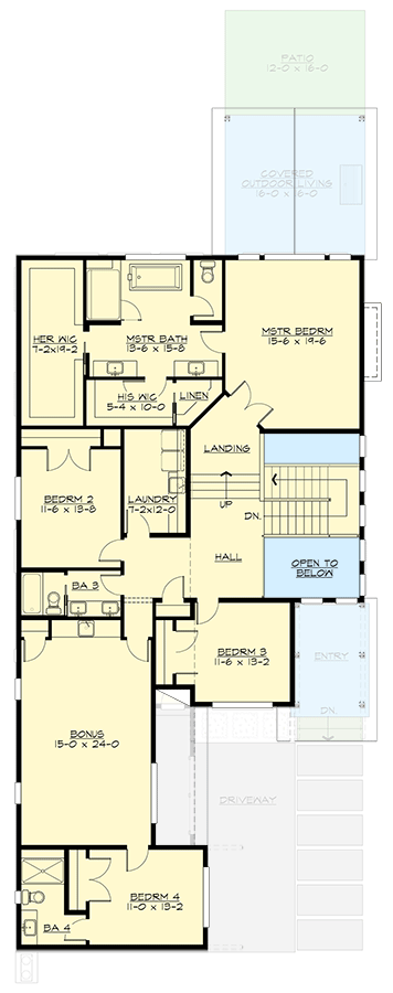 Plan 23958JD: Contemporary 5-Bed House Plan with Den and Bonus Room - 4168 Sq Ft - Floor Plan - 2nd Floor - Contemporary, Modern, Northwest, Transitional