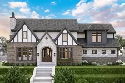 Tudor-Style House Plan with Two Laundry Rooms and Upstairs Deck - 2783 Sq Ft