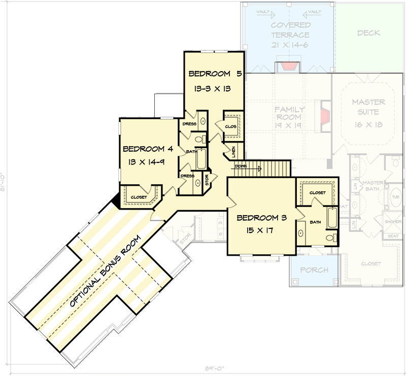 Plan 36022DK: Traditional Home Plan with 3-Car Angled Garage - 3758 Sq Ft - Floor Plan - 2nd Floor - Traditional