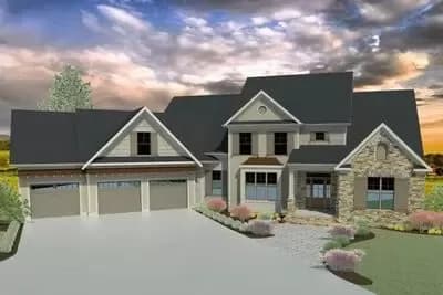 Traditional Home Plan with 3-Car Angled Garage - 3758 Sq Ft