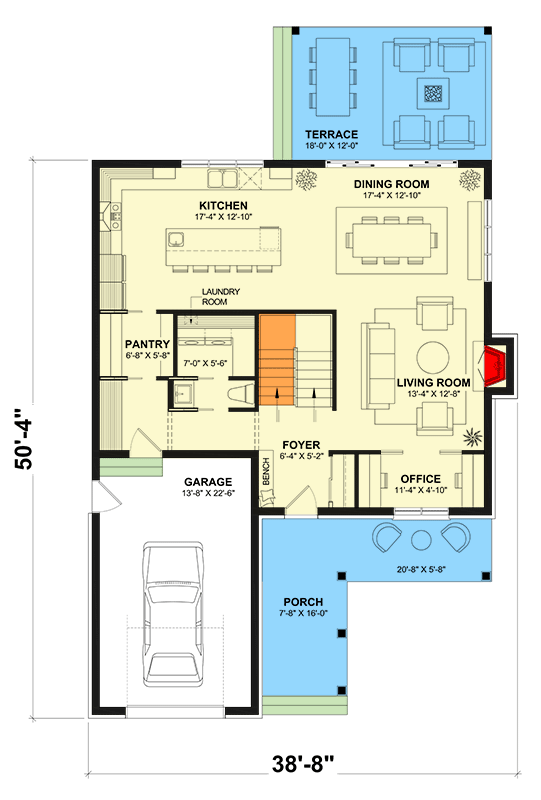 Plan 22682DR: 5 Bed Modern Farmhouse with Guest Bedroom in the Lower Level - 3284 Sq Ft - Floor Plan - Main Level - Country, Farmhouse, Modern Farmhouse, New American