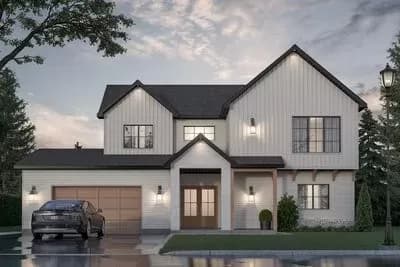 Transitional Farmhouse House Plan with 3 Upstairs Bedrooms - 1900 Sq Ft