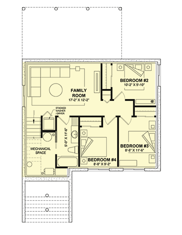 Plan 22686DR: 4-Bed Modern House Plan with 3 Lower Level Bedrooms - 1710 Sq Ft - Floor Plan - Basement - Mid Century Modern, Modern