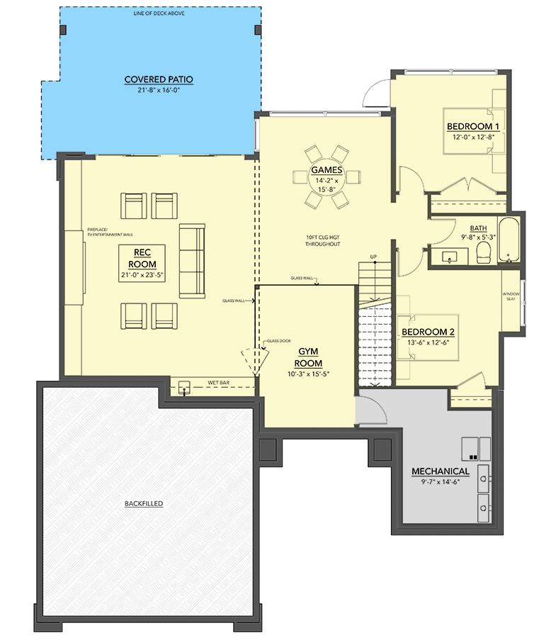 Plan 144112UPR: 3-Bed Mid-Century Modern House Plan with Walkout Basement - 3430 Sq Ft - Floor Plan - Lower Level - Contemporary, Mid Century Modern, Modern