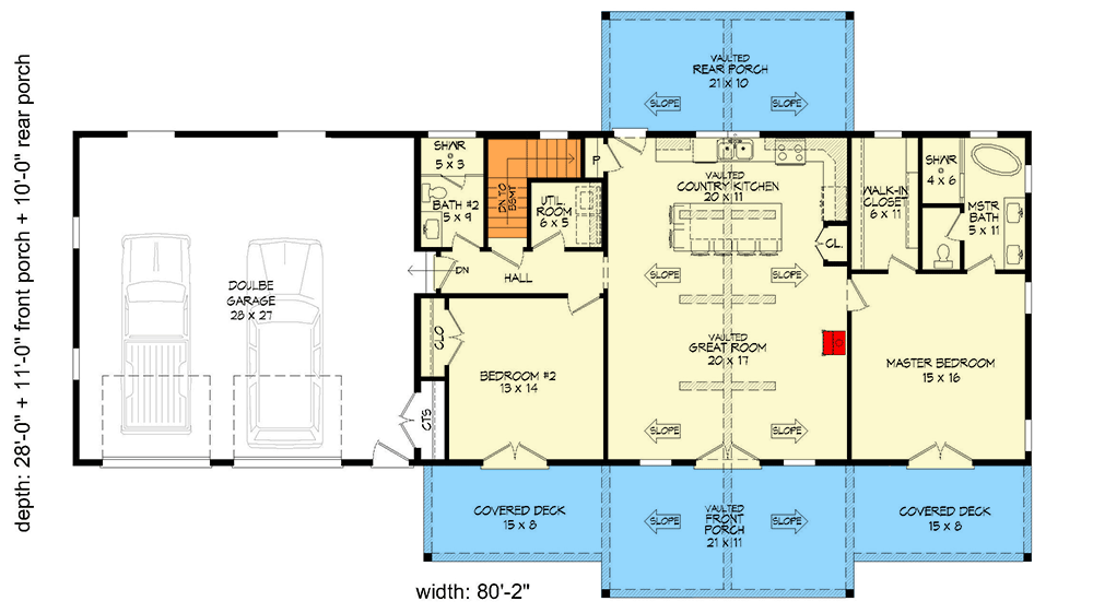 Plan 680276VR: Rustic Ranch House Plan for a Side-Sloping Lot - 1421 Sq Ft - Floor Plan - Main Level - Cabin, Country, Mountain, Ranch