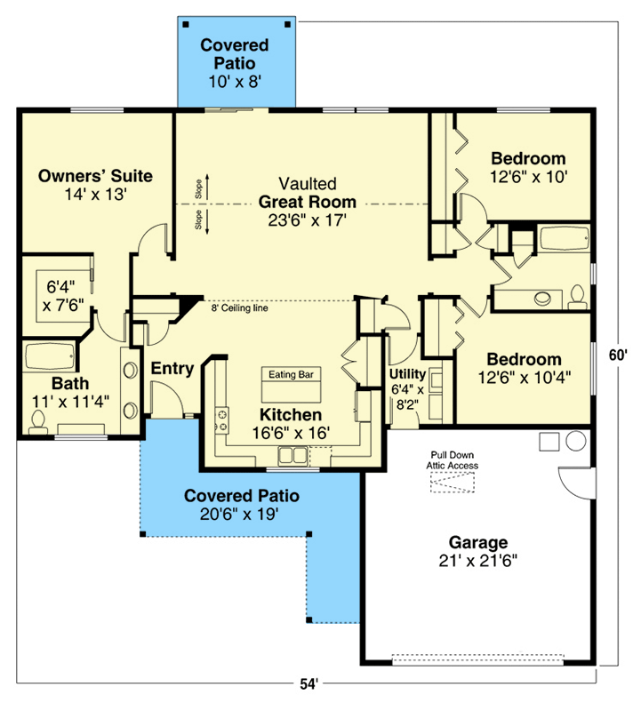 Plan 72409DA: 3-Bedroom Ranch-Style House Plan with C-Shaped Kitchen - 1697 Sq Ft - Floor Plan - Main Level - Ranch, Traditional
