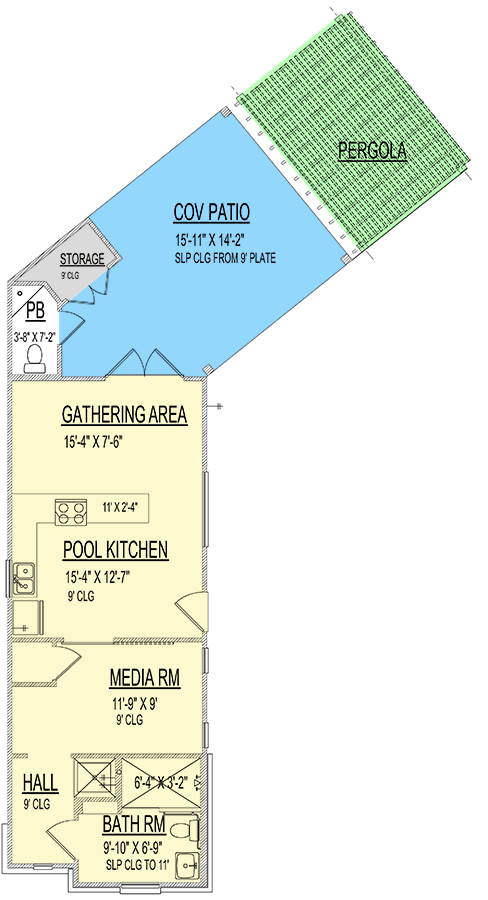 Plan 264048KMD: Pool or Guest House ADU with Angled Covered Patio - 663 Sq Ft - Floor Plan - Main Level - Contemporary