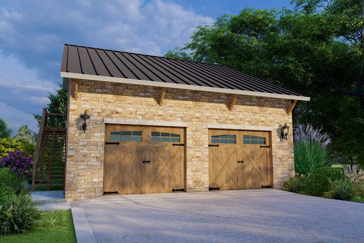Plan 264049KMD: 2-Car Detached Garage with Stone Exterior and Living Space Above - 905 Sq Ft - Image #4 - Hill Country, Rustic