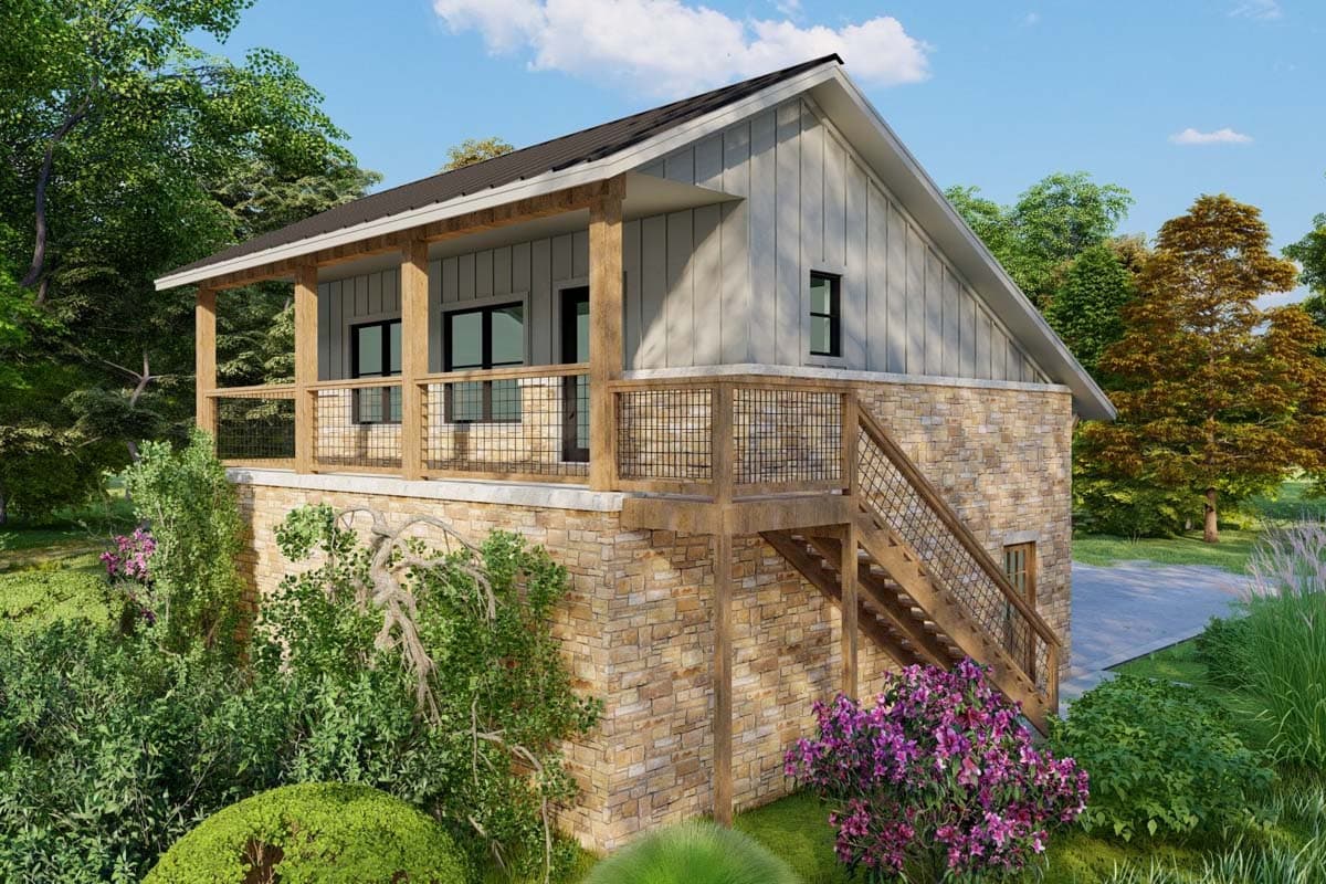 Plan 264049KMD: 2-Car Detached Garage with Stone Exterior and Living Space Above - 905 Sq Ft - Image #5 - Hill Country, Rustic