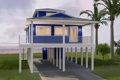 Elevated Coastal House Plan with Bunk Room - 1076