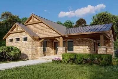 Hill Country House Plan with L-Shaped Front Porch - 1434 Sq Ft