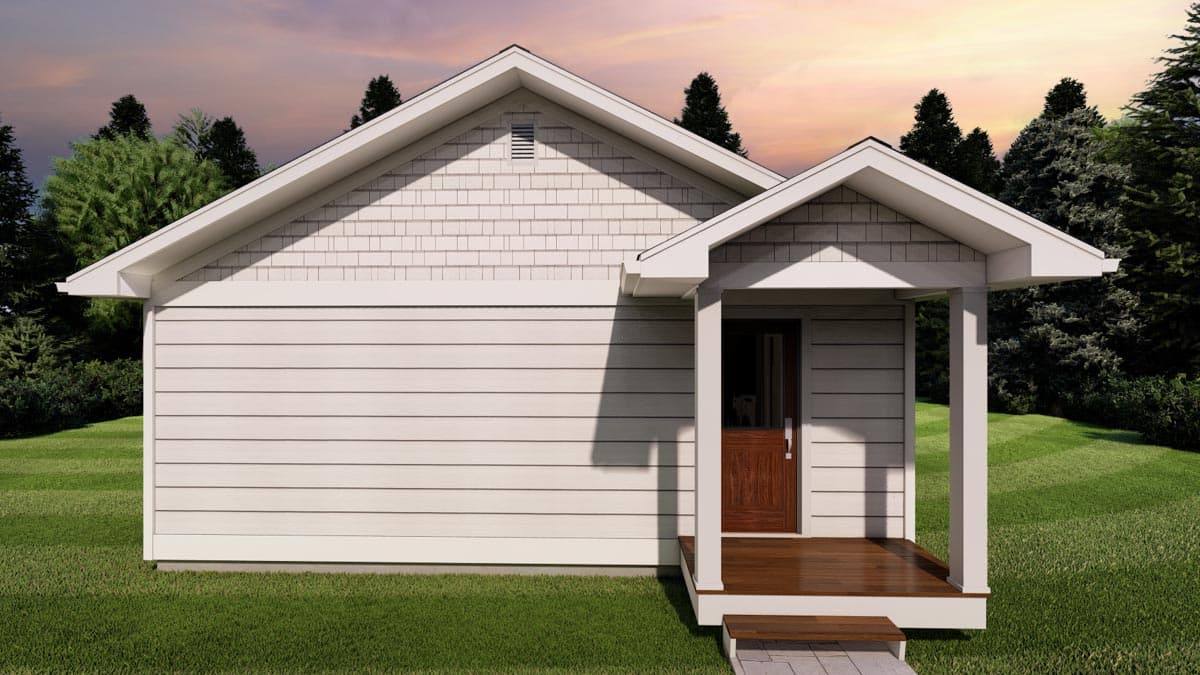 Plan 67821MG: ADU Cottage with Gabled Front Porch - 744 Square Feet - Image #5 - Cottage, Country, Modern Farmhouse, Ranch, Vacation