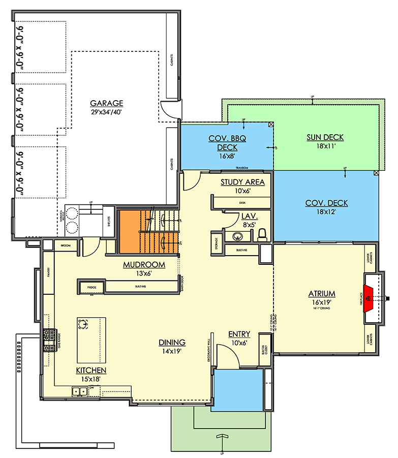 Plan 81834AB: Mid-Century Modern House Plan with 3 Upstairs Bedrooms - 3528 Sq Ft - Floor Plan - Main Level - Mid Century Modern, Modern