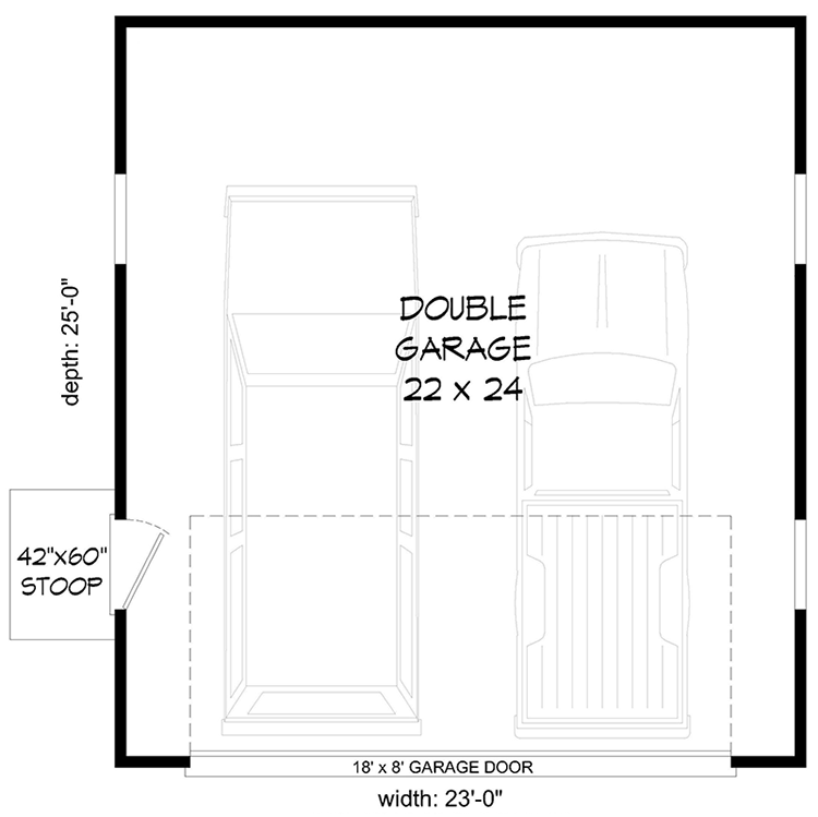 Plan 680277VR: 2-Car Detached Garage Plan with Single Overhead Door - 575 Sq Ft - Floor Plan - Main Level