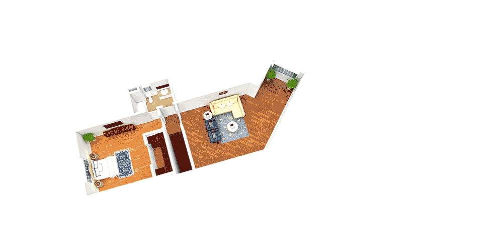 Plan 36028DK: Angled Craftsman House Plan with Bonus Expansion - 2650 Sq Ft - Floor Plan - Bonus Level - 3D view - Craftsman, Mountain, Northwest