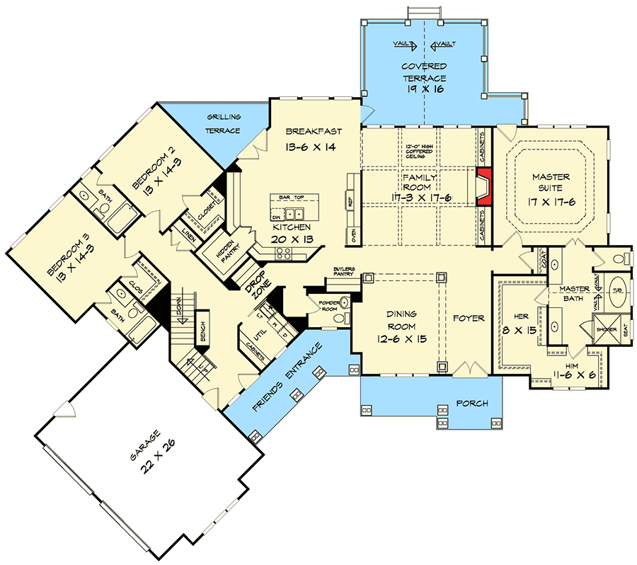 Plan 36029DK: Angled Craftsman House Plan with Expansion Possibilities - 3033 Sq Ft - Floor Plan - Main Level - Craftsman, Mountain, Northwest
