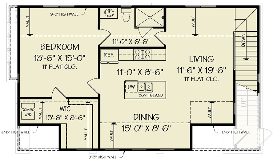 Plan 12329JL: 940 Square Foot New American Style Garage Apartment ADU - Floor Plan - 2nd Floor - New American