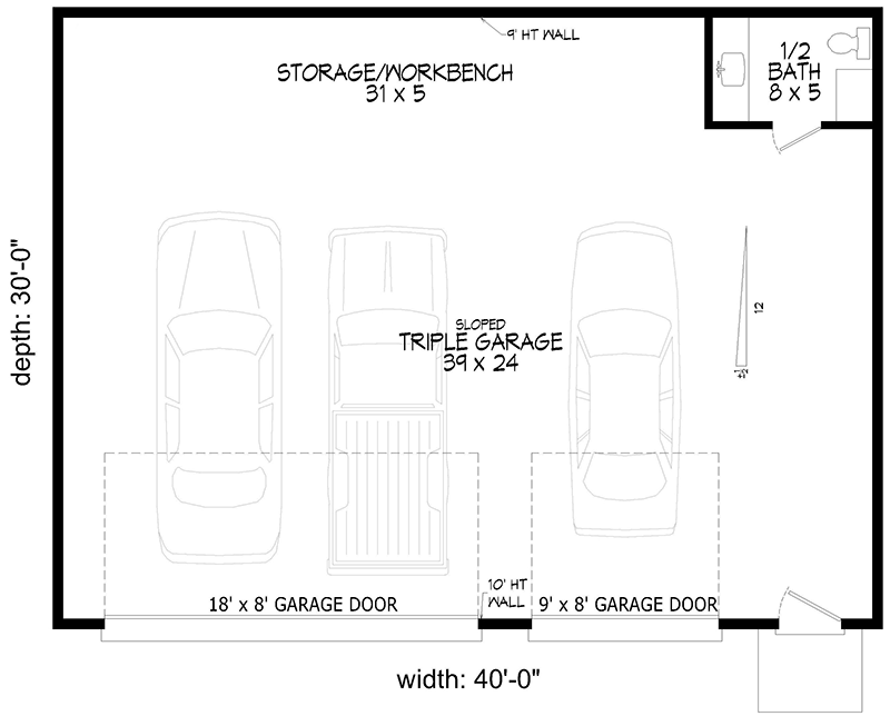 Plan 680281VR: Mid-Century Modern 3-Car Detached Garage with Half Bath - 1200 Sq Ft - Floor Plan - Main Level - Contemporary, Mid Century Modern
