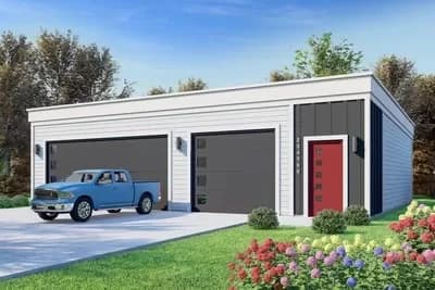 Mid-Century Modern 3-Car Detached Garage with Half Bath - 1200 Sq Ft