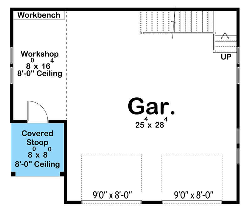 Plan 623328DJ: 2-Car Detached Garage with Shop and Storage Space - 890 Sq Ft - Floor Plan - Main Level - Traditional