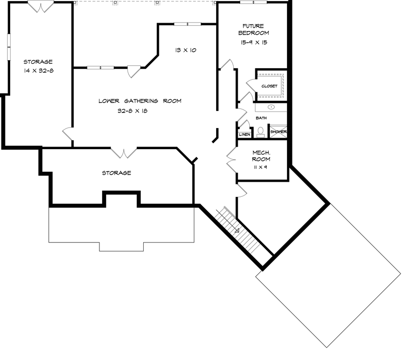 Plan 36031DK: Craftsman House Plan with Angled 2-Car Garage - Floor Plan - Lower Level - Country, Craftsman, Mountain, Ranch, Rustic, Traditional