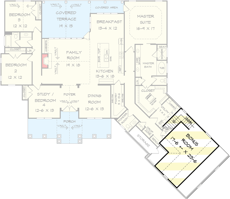 Plan 36031DK: Craftsman House Plan with Angled 2-Car Garage - Floor Plan - Bonus - Country, Craftsman, Mountain, Ranch, Rustic, Traditional