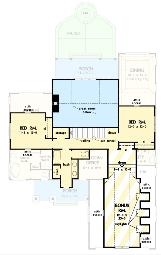 Plan 444420GDN: 2-Story Narrow Craftsman Home Plan with Two Story Great Room - 2241 Sq Ft - Floor Plan - 2nd Floor - Cottage, Country, Craftsman, Traditional