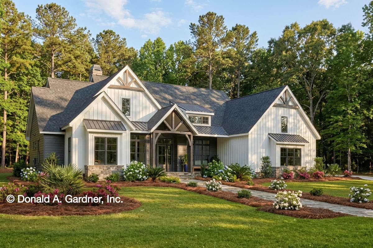 Plan 444424GDN: 5-Bed Farmhouse With Rear Sloping Lot - 4134 Sq Ft - Image #1 - Country, Craftsman, Farmhouse, Modern Farmhouse, New American