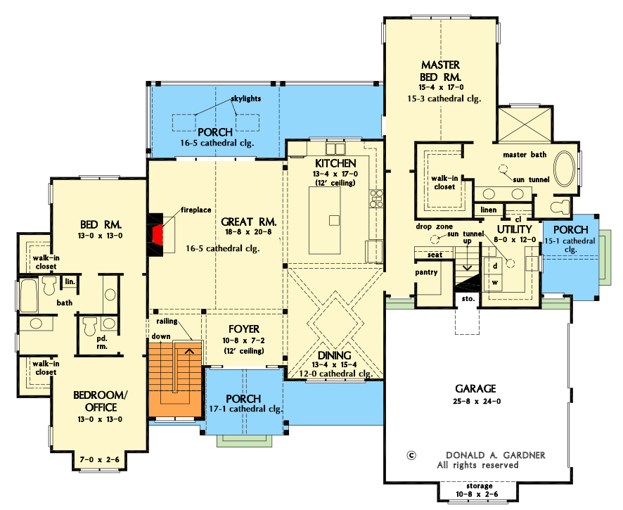 Plan 444424GDN: 5-Bed Farmhouse With Rear Sloping Lot - 4134 Sq Ft - Floor Plan - Main Level - Country, Craftsman, Farmhouse, Modern Farmhouse, New American