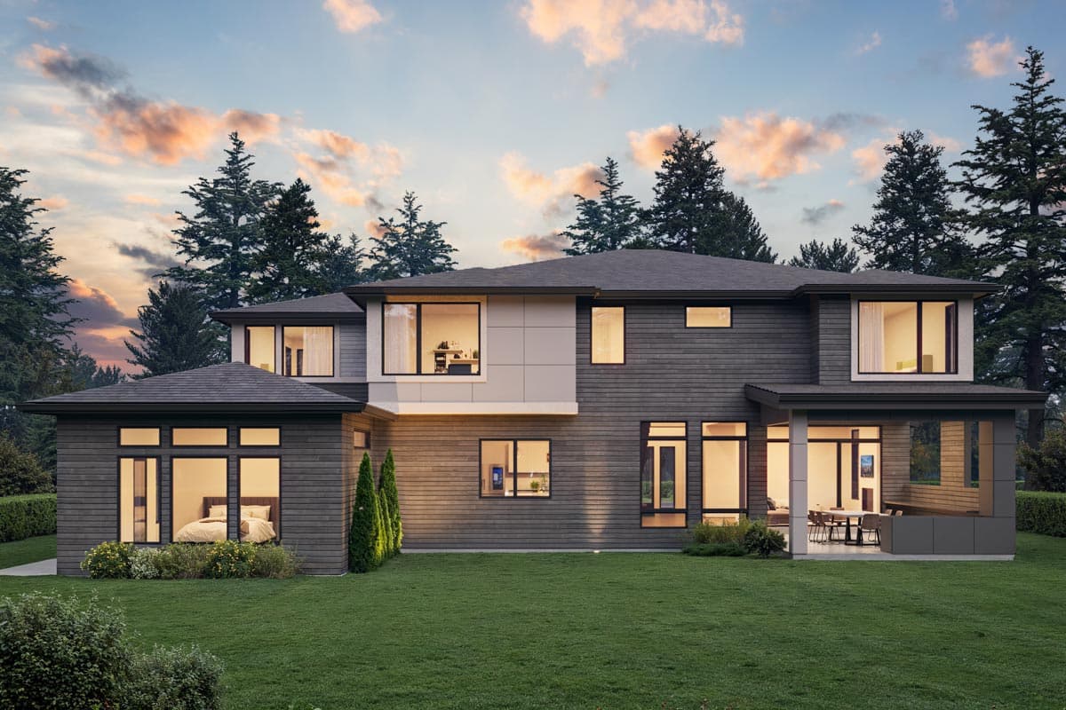 Plan 666256RAF: Modern Prairie House Plan with Bonus Room and 3-Car Garage - 4766 Sq Ft - Image #4 - Mid Century Modern, Modern, Northwest, Prairie, Transitional