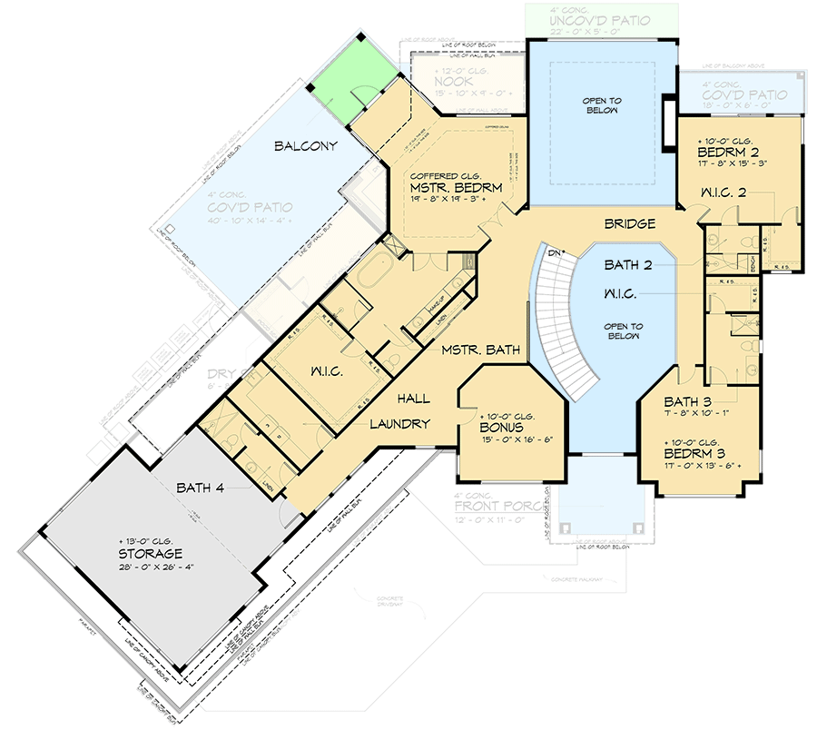 Plan 666257RAF: 4 Bed Luxury Modern House Plan with Angled 4-Car Garage - 6589 Sq Ft - Floor Plan - 2nd Floor - Contemporary, Mid Century Modern, Modern, Northwest