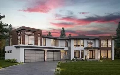 4 Bed Luxury Modern House Plan with Angled 4-Car Garage - 6589 Sq Ft