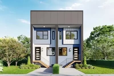 Contemporary Duplex House Plan with 3 Bed Units - 1266 Sq Ft Each