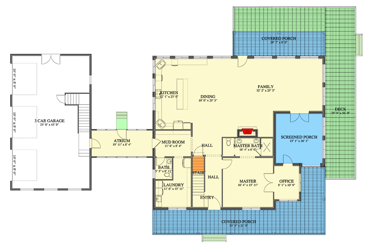 Plan 61490UT: 5 Bedroom Country Farmhouse Plan with Optionally Finished Bonus Over Garage - 3723 Sq Ft - Floor Plan - Main Level - Country, Farmhouse, Modern Farmhouse