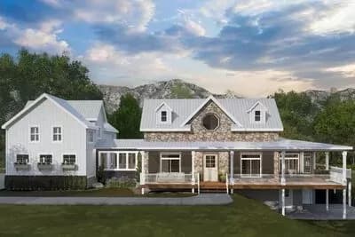 5 Bedroom Country Farmhouse Plan with Optionally Finished Bonus Over Garage - 3723 Sq Ft