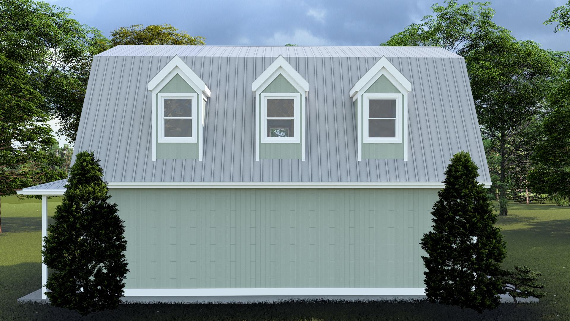 Plan 61492UT: Gambrel-Roofed 3-Car Detached Garage with Bonus Room Above - 936 Sq Ft - Image #7 - Country, Farmhouse, Traditional