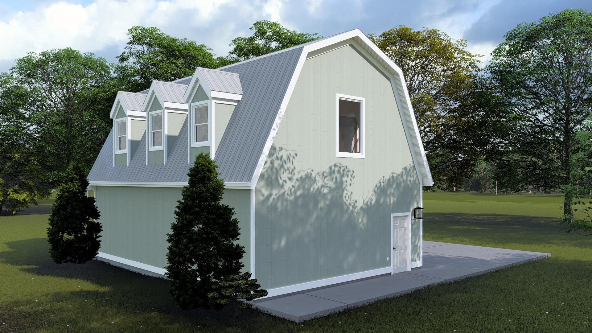 Plan 61492UT: Gambrel-Roofed 3-Car Detached Garage with Bonus Room Above - 936 Sq Ft - Image #8 - Country, Farmhouse, Traditional