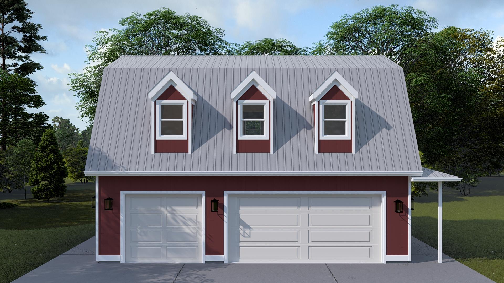 Plan 61492UT: Gambrel-Roofed 3-Car Detached Garage with Bonus Room Above - 936 Sq Ft - Image #9 - Country, Farmhouse, Traditional