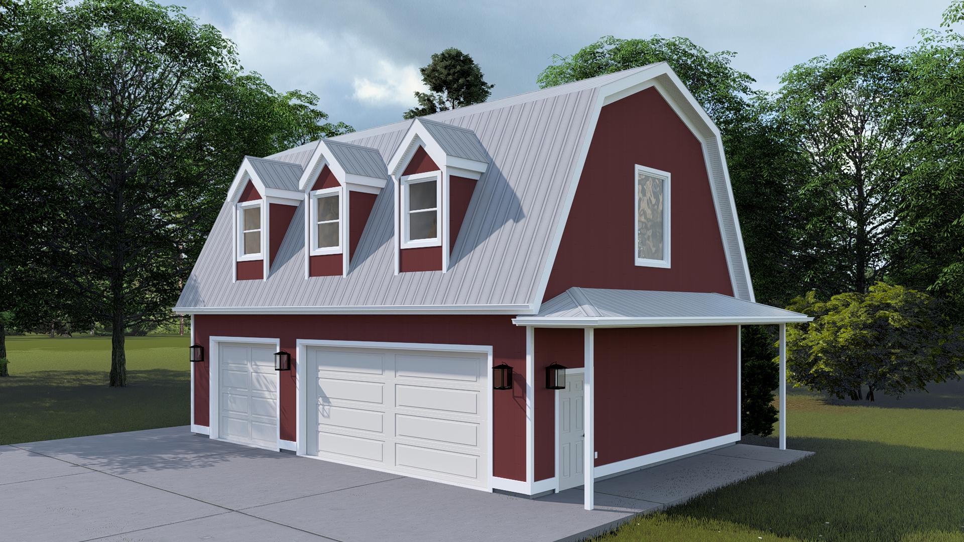 Plan 61492UT: Gambrel-Roofed 3-Car Detached Garage with Bonus Room Above - 936 Sq Ft - Image #10 - Country, Farmhouse, Traditional
