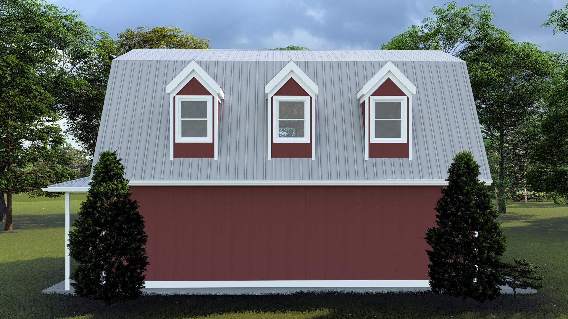 Plan 61492UT: Gambrel-Roofed 3-Car Detached Garage with Bonus Room Above - 936 Sq Ft - Image #11 - Country, Farmhouse, Traditional