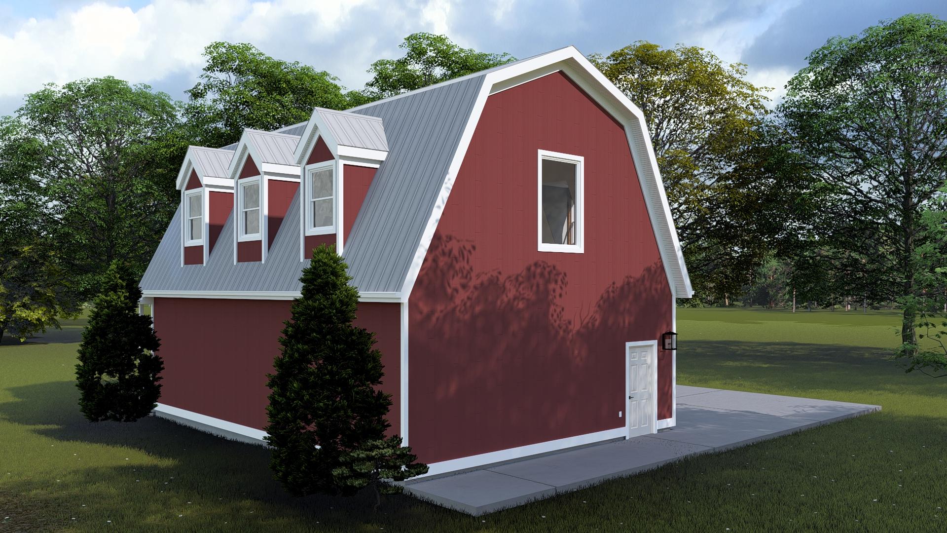 Plan 61492UT: Gambrel-Roofed 3-Car Detached Garage with Bonus Room Above - 936 Sq Ft - Image #12 - Country, Farmhouse, Traditional