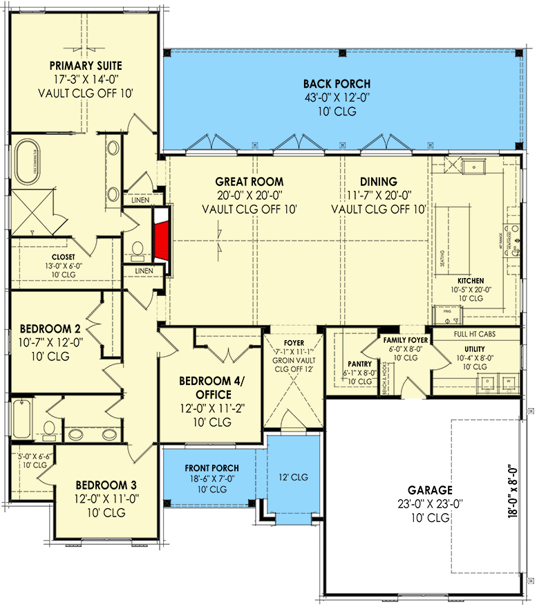 Plan 818127JSS: French Country House Plan with Flex Room and Vaulted Interior - 2439 Sq Ft - Floor Plan - Main Level - European, French Country, Transitional