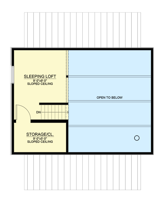 Plan 550018LAN: Modern Cabin with Bedroom and Sleeping Loft - 592 Sq Ft - Floor Plan - 2nd Floor - Cabin, Contemporary, Cottage, Modern, Vacation