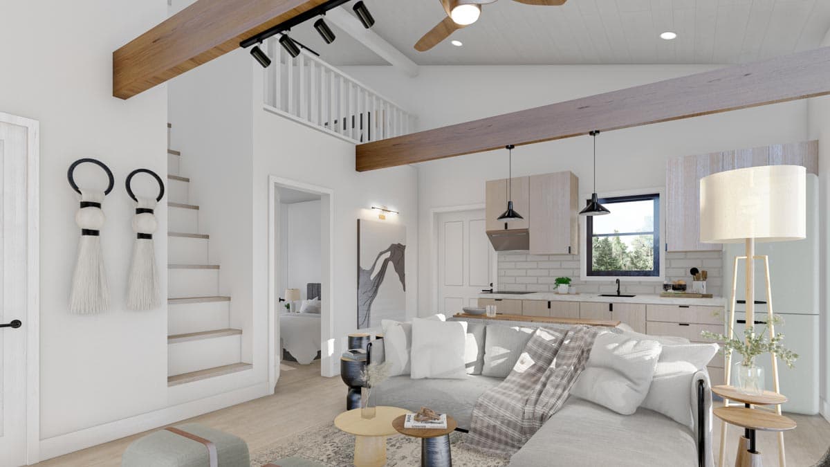 Plan 550018LAN: Modern Cabin with Bedroom and Sleeping Loft - 592 Sq Ft - Image #4 - Cabin, Contemporary, Cottage, Modern, Vacation