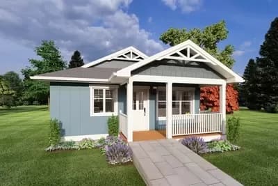 1 Bedroom Cottage House Plan with Front and Rear Porches - 637 Sq Ft