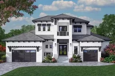 Coastal Contemporary House Plan with Upstairs Rec Room and Balcony - 4783 Sq Ft